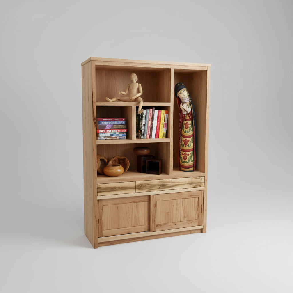 Custom bookcase made in marrickville with blackbutt and rare timbers