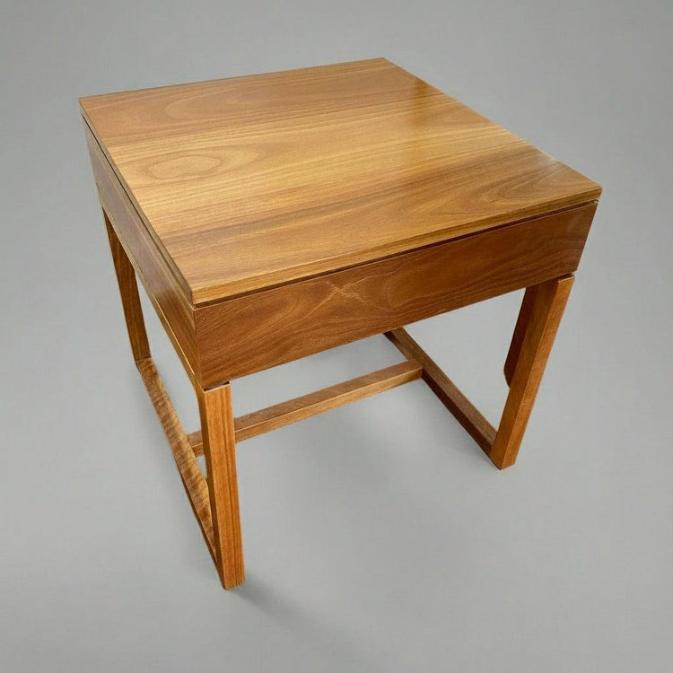 Modern City Collection custom Spotted Gum bedside table with metal legs